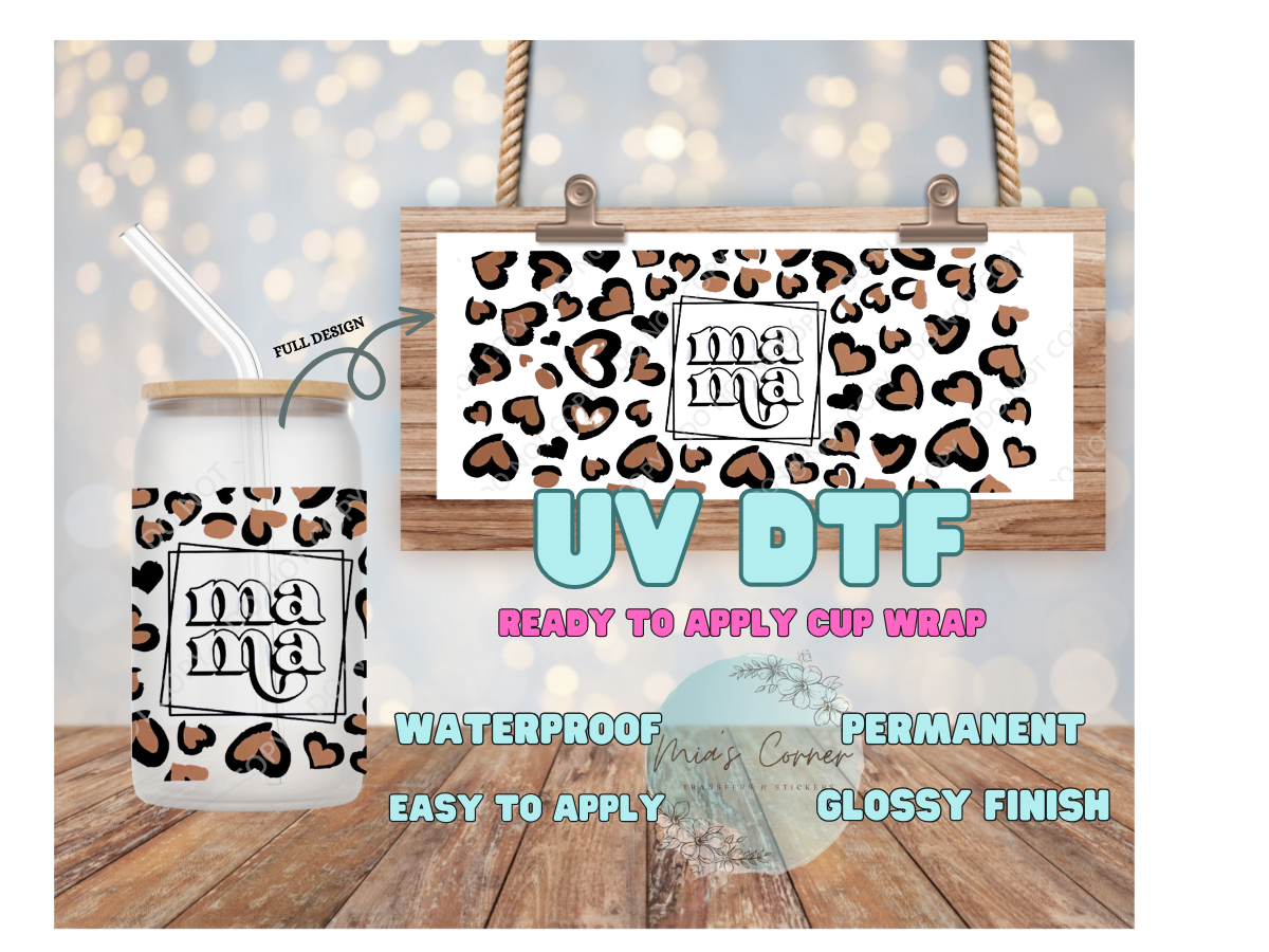 Mama leopard print hearts #1 UV DTF